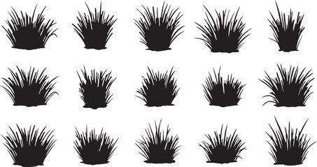 Collection of silhouettes diverse grass and bush shapes in a grid arrangement © Graphicslover