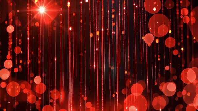 Red sparkling light strands with glowing bokeh festive abstract background for celebration design
