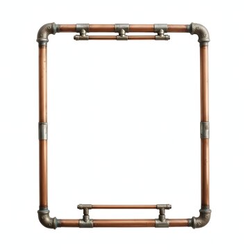 Copper pipe frame, copper pipes with metal fittings forming a square shape, industrial style border, copper tubing with joints, DIY project