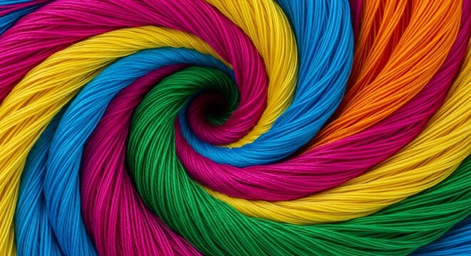 Vibrant Swirl of Colorful Threads Creating a Mesmerizing Vortex Effect.
