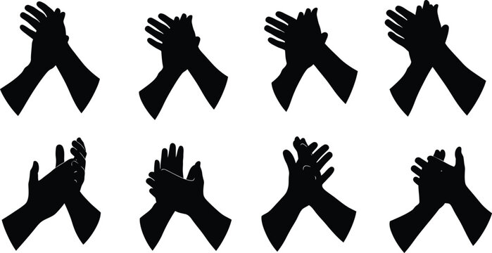 Collection of abstract silhouette hands clapping in unison with standing ovation clapping silhouette applause appreciation celebration approval agreement cheering congratulations movement