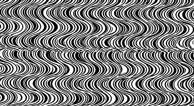 Waves black and white pattern with curved lines and optical illusion effect featuring abstract, design, graphic with texture and background elements