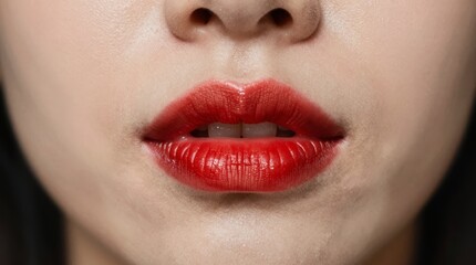 Fototapeta premium Close-Up of Beautiful Lips with Red Lipstick on Smooth Skin