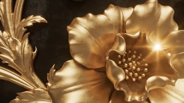 elegant gold floral ornate pattern on black vintage baroque background