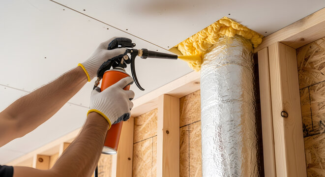 Spray foam insulation for attic sealing | Home energy efficiency improvements | Sealing air ducts with polyurethane foam | Residential construction insulation