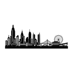 Obraz premium City skyline with skyscrapers and ferris wheel urban landscape