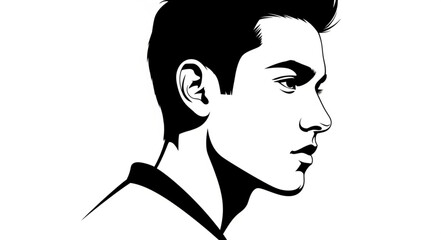 Stylized male profile portrait illustration in black and white. © samuel