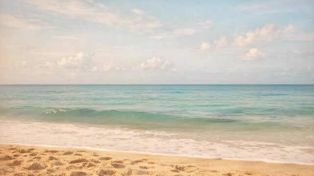 nostalgic serene beach with golden sand gentle waves and footprints muted colors video