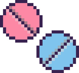 Fototapeta premium Cute Pixel Pill Icon Flat Minimal Healthcare Sticker Style