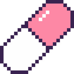 Fototapeta premium Cute Pixel Capsule Icon Flat Minimal Healthcare Sticker Style