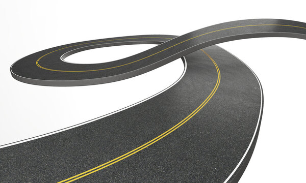 asphalt road, curve highway, 3d illustration.