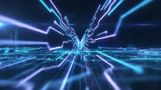 An abstract technology background of moving squares and luminous lines, seamless digital cyberspace with geometric motion and sleek futuristic rhythm, ultra-realistic, no logos.