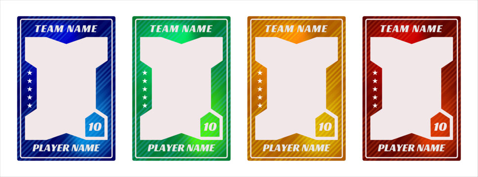 Sports trading card template collection. Vector frames for football, soccer, basketball, hockey and volleyball player photos, modern flyer layout elements on white background