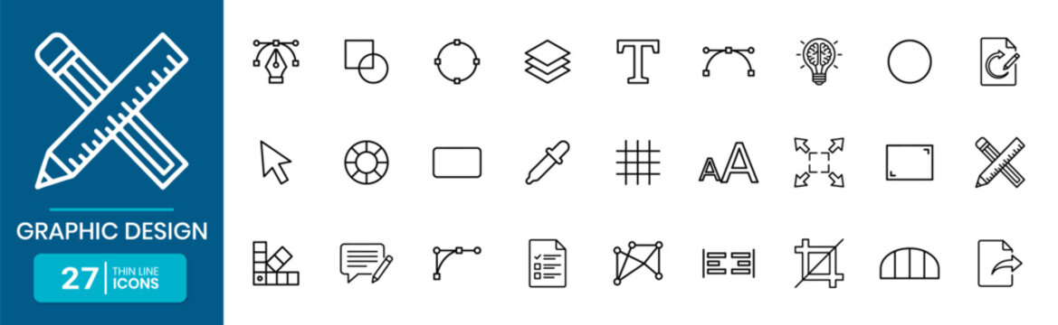 Graphic Design Thin Line Minimal Outline Vector Icon Set