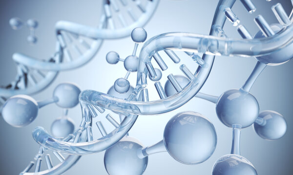DNA Double Helix Spiral Molecule Structure, molecule or atom Science or medical background, 3d illustration.