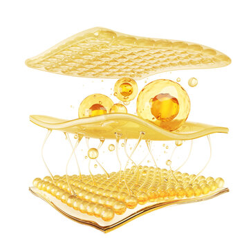 Cosmetic serum Oil drop on Saggy skin cell, Skin Repair, moisturizer, collagen serum, advertising background ready to use, 3D rendering