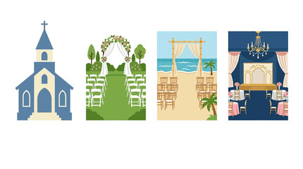 Fototapeta premium Blue and white wedding church scene.