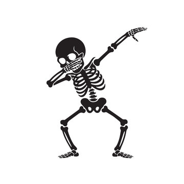 Human skeleton dabbing pose vector illustration in silhouette style for halloween party decorations or funny skeleton character designs.