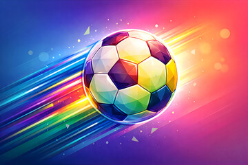 Naklejka premium Soccer ball with vibrant rainbow colors and dynamic motion