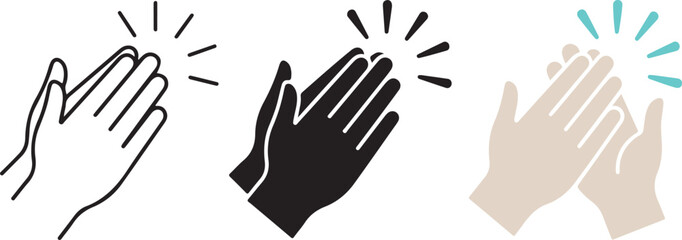 Fototapeta premium Clapping Hands Applause Icon Set - Line, Silhouette, and Color