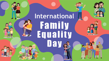 Fototapeta premium Various families of different compositions are illustrated around the text for International Family Equality Day.