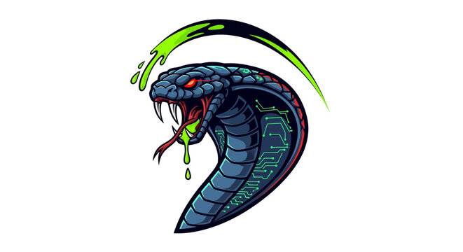 Stylized cobra snake illustration with electronic circuitry design on white
