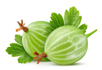 Fresh green gooseberries with leaves isolated on transparent background. Gooseberries isolated with PNG © URSA Star