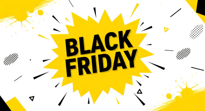 Black friday sale promotion bold text on a vibrant yellow starburst background