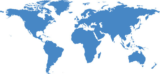 Fototapeta premium Minimal flat world map vector blue continents clean simple design
