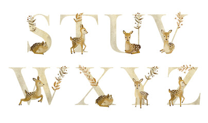 Fototapeta premium Watercolor animals letters.