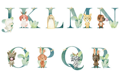Fototapeta premium Watercolor dogs letters.
