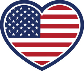 Fototapeta premium United States of America flag pattern inside a heart shape with thick blue outline isolated on white background