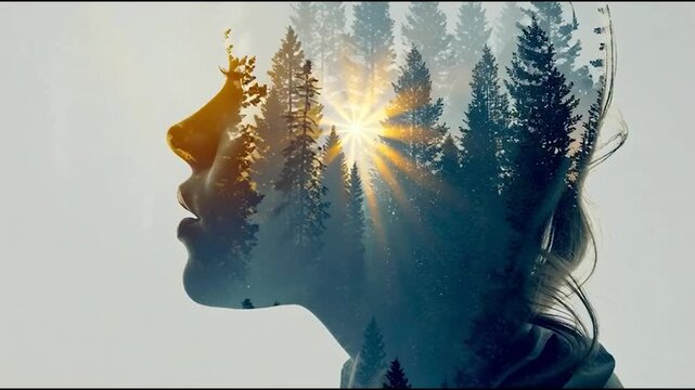 Woman face with trees inside profile.