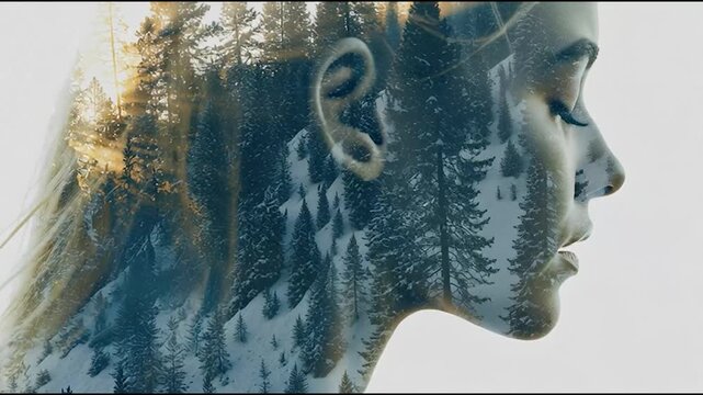 Man face with forest landscape double exposure.