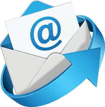 Email Envelope with At Symbol and Blue Ribbon Isolated on White Background
