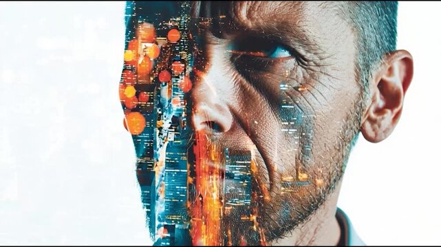 Man face with circuit board technology.