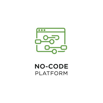 Outline green interface logo for no code platform with nodal connection point dots.