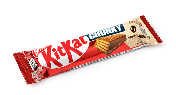 Kit kat chunky chocolate bar on white background