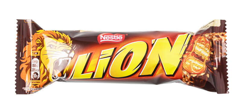 Nestle lion bar chocolate snack wrapper on transparent background