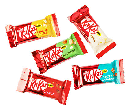 Kitkat mini chocolate bars multiple flavors falling