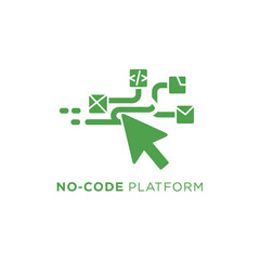 Fototapeta premium Green cursor pointing at flowchart elements representing no code platform.