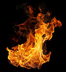 Fototapeta premium Flame's Dance: A captivating display of fiery energy against a stark background, depicting the dynamic movement and vibrant hues of fire.