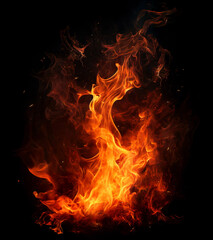 Fototapeta premium Fiery Flames: A captivating display of fiery flames, with vibrant orange and red hues dancing against a dark backdrop, creating an intense visual impact.