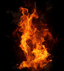 Fototapeta premium Fiery Essence: Captivating flames dance against a dark backdrop, embodying the primal power and raw energy of fire.