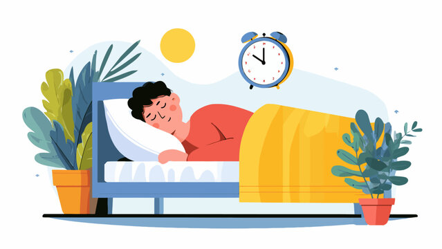 Peaceful slumber a person rests soundly in bed with an alarm clock and houseplants nearby
