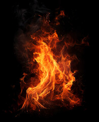 Fototapeta premium Fiery Inferno's Essence: A mesmerizing dance of vibrant flames, showcasing the untamed power and captivating beauty of fire against a deep, dark backdrop.