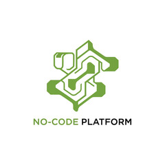 Fototapeta premium No-code platform vector illustration. green outline isometric cube and sphere connection.