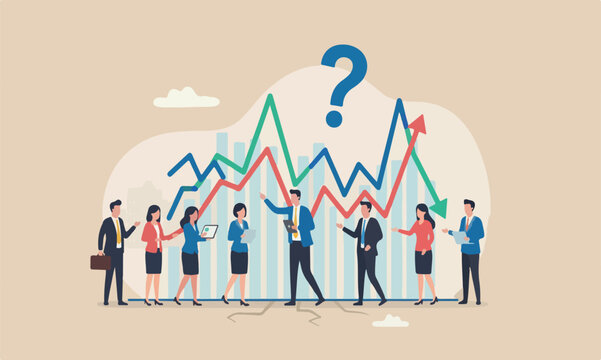 Financial businessman to investor fall uncertainty, volatile arrow profit graph