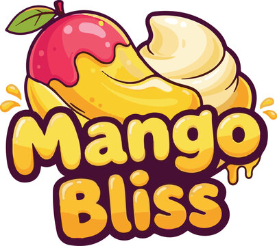 Mango bliss logo with fresh fruit and cream swirl