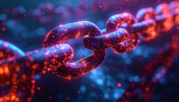 Digital Chain Abstract Concept with Connected Links for Technology Security and Futuristic Connectivity.